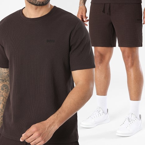 BOSS - Ensemble Tee Shirt Et Short Jogging Waffle 50535891 50535884 Marron Foncé