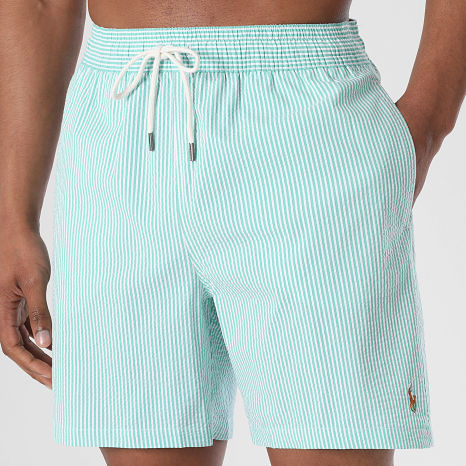 Polo Ralph Lauren - Short De Bain A Rayures Oxford Vert Blanc