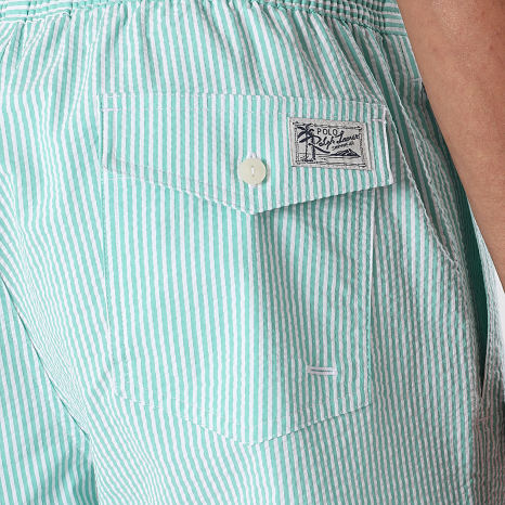 Polo Ralph Lauren - Short De Bain A Rayures Oxford Vert Blanc