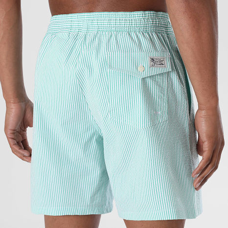 Polo Ralph Lauren - Short De Bain A Rayures Oxford Vert Blanc