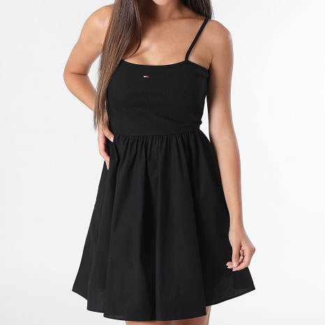 Tommy Jeans - Vestido Mujer Rib Poplin Mix Strappy 2352 Negro