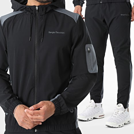 Sergio Tacchini - Ensemble De Survêtement Arcata 41449 41450 Noir Gris Anthracite