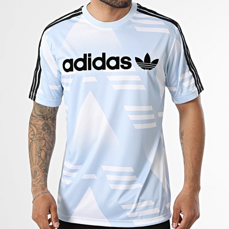 Adidas Originals - Camiseta a Rayas Loose Sponsored Jersey KE2161 Azul Claro Negro