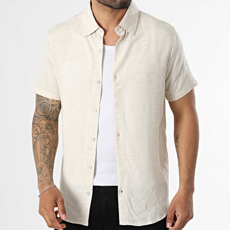 Frilivin - Camisa de mangas curtas em linho 388 bege mesclado