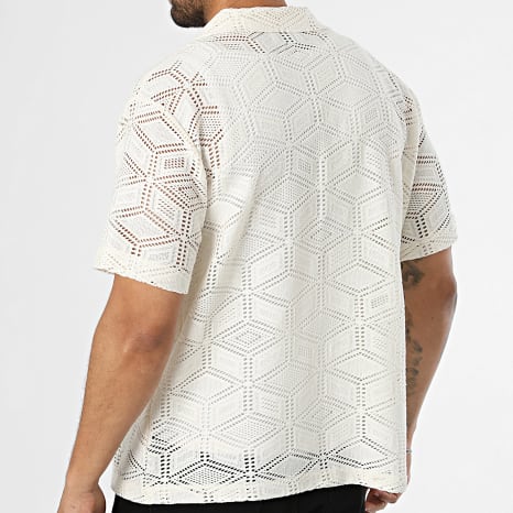 Frilivin - Camisa Manga Curta Crochê 335 Bege Claro