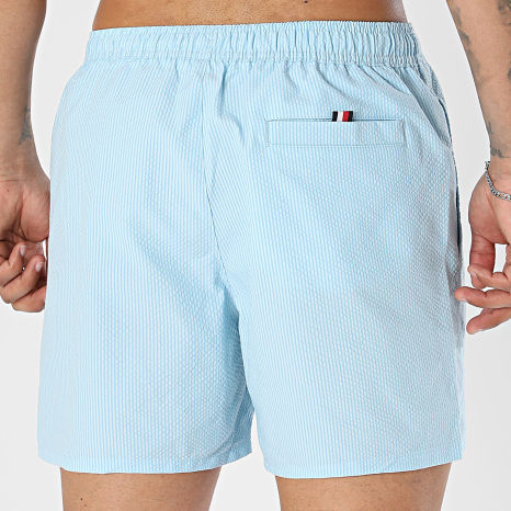 Tommy Hilfiger - Short De Bain A Rayures Drawstring Ithaca Script 3750 Bleu Clair Orange
