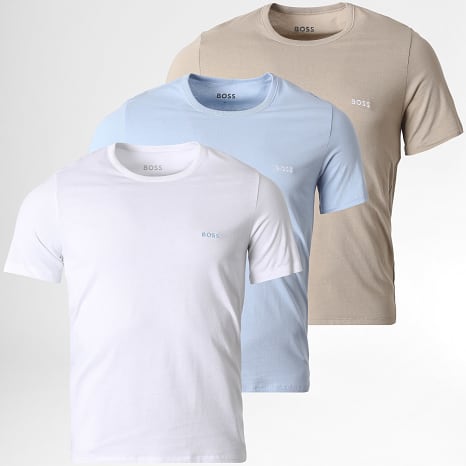 BOSS - Pack de 3 Camisetas 50532468 Blanco Beige Azul Claro
