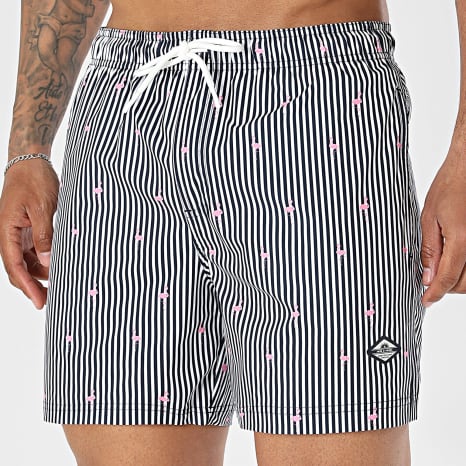 Jack And Jones - Calção de banho às riscas Maui Breeze Mini Stripe Azul Marinho Escuro Branco Rosa