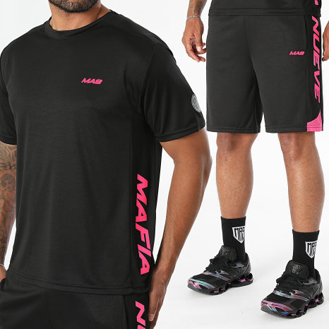 MA9 Mafia Nueve - Ensemble Tee Shirt Et Short Jogging Prime Active Black Pink
