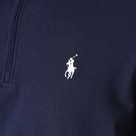 Polo Ralph Lauren - Polo Manches Courtes Col Zippé Classic Fit Original Player Bleu Marine Blanc