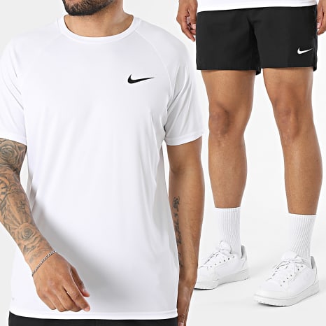 Nike - Ensemble Tee Shirt Et Short De Bain Nessa 586 560 Noir Blanc