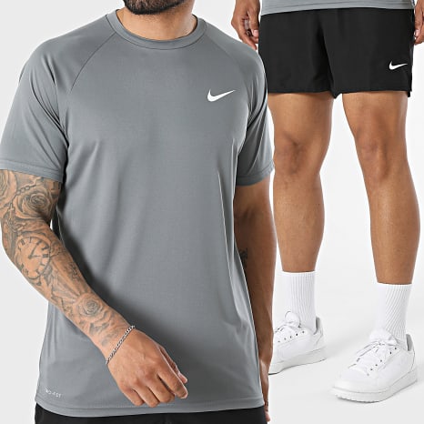Nike - Ensemble Tee Shirt Et Short De Bain Nessa 586 560 Noir Gris