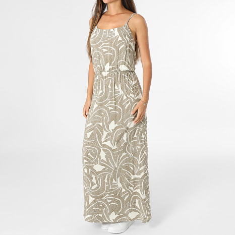 Only - Robe Longue Femme Nova Life Beige Vert Kaki