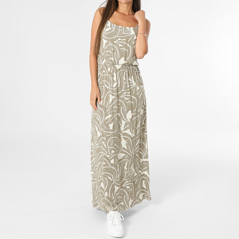 Only - Robe Longue Femme Nova Life Beige Vert Kaki