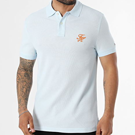 Tommy Hilfiger - Polo Manches Courtes Regular Fit Script 3046 Bleu Clair