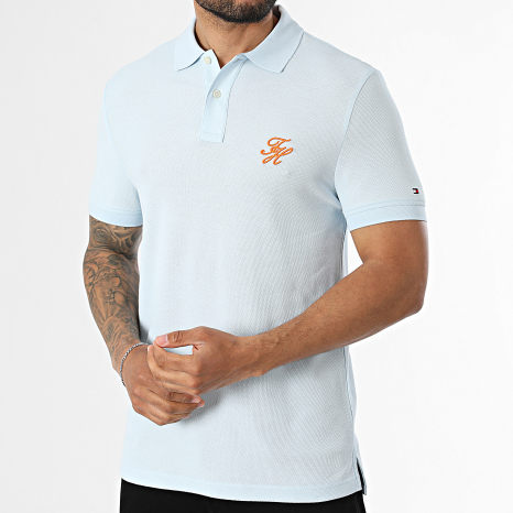 Tommy Hilfiger - Polo Manches Courtes Regular Fit Script 3046 Bleu Clair