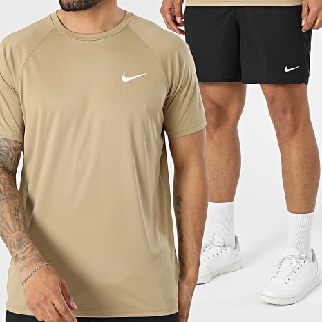 Nike - Ensemble Tee Shirt Et Short De Bain Nessa 586 560 Camel Noir