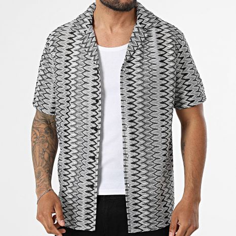 Frilivin - Camisa Manga Curta Crochê 610 Cinza Preto