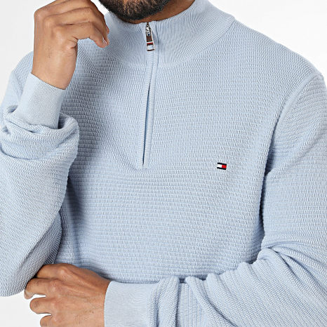 Tommy Hilfiger - Pull Col Zippé Seasonal Structure Zip 2916 Bleu Clair