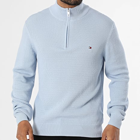 Tommy Hilfiger - Pull Col Zippé Seasonal Structure Zip 2916 Bleu Clair