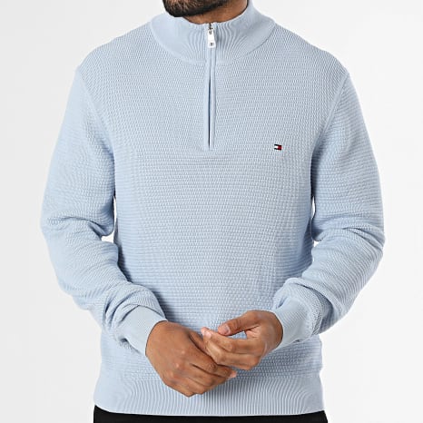 Tommy Hilfiger - Pull Col Zippé Seasonal Structure Zip 2916 Bleu Clair