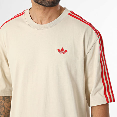 Adidas Originals - Tee Shirt Oversize A Bandes 3 Stripes KE1589 Beige Rouge
