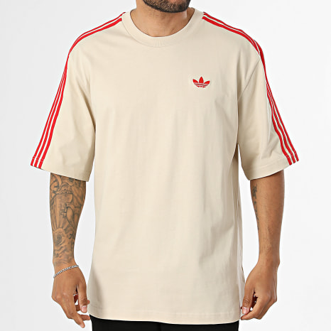 Adidas Originals - Tee Shirt Oversize A Bandes 3 Stripes KE1589 Beige Rouge