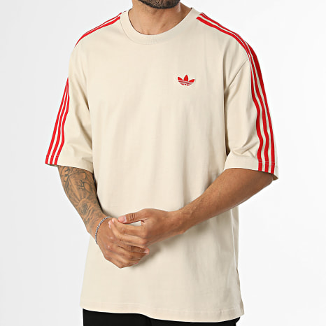 Adidas Originals - Tee Shirt Oversize A Bandes 3 Stripes KE1589 Beige Rouge