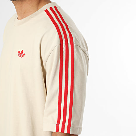 Adidas Originals - Tee Shirt Oversize A Bandes 3 Stripes KE1589 Beige Rouge