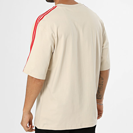 Adidas Originals - Tee Shirt Oversize A Bandes 3 Stripes KE1589 Beige Rouge