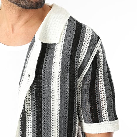 Frilivin - Ensemble Chemise Manches Courtes Et Short Ajouré 914 Blanc Gris Anthracite Noir