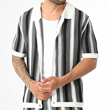 Frilivin - Ensemble Chemise Manches Courtes Et Short Ajouré 914 Blanc Gris Anthracite Noir