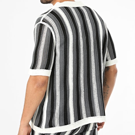 Frilivin - Ensemble Chemise Manches Courtes Et Short Ajouré 914 Blanc Gris Anthracite Noir