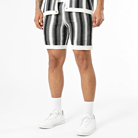 Frilivin - Ensemble Chemise Manches Courtes Et Short Ajouré 914 Blanc Gris Anthracite Noir