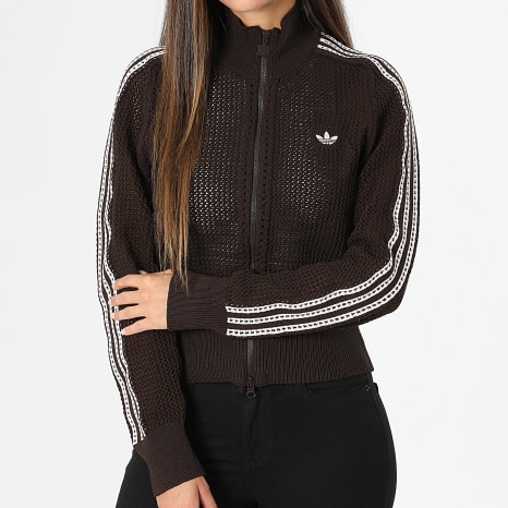 Adidas Originals - Veste Zippée Ajourée A Bandes Femme Knitted Crochet Firebird KE0202 Marron