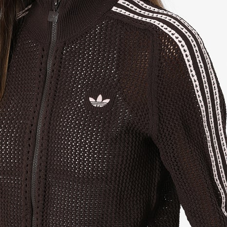 Adidas Originals - Veste Zippée Ajourée A Bandes Femme Knitted Crochet Firebird KE0202 Marron