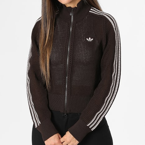 Adidas Originals - Veste Zippée Ajourée A Bandes Femme Knitted Crochet Firebird KE0202 Marron