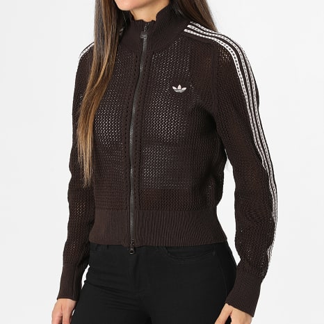 Adidas Originals - Veste Zippée Ajourée A Bandes Femme Knitted Crochet Firebird KE0202 Marron