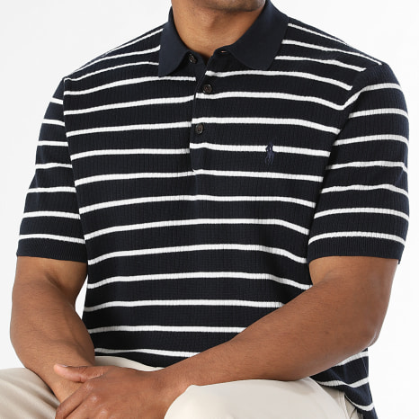 Polo Ralph Lauren - Polo Manches Courtes A Rayures Original Player Bleu Marine Blanc