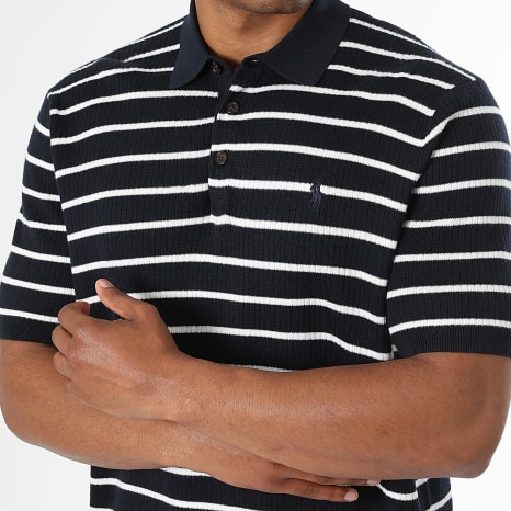 Polo Ralph Lauren - Polo Manches Courtes A Rayures Original Player Bleu Marine Blanc