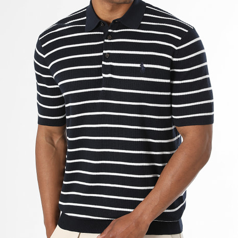 Polo Ralph Lauren - Polo Manches Courtes A Rayures Original Player Bleu Marine Blanc