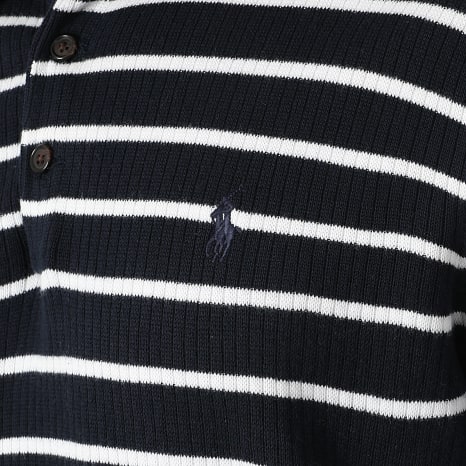 Polo Ralph Lauren - Polo Manches Courtes A Rayures Original Player Bleu Marine Blanc