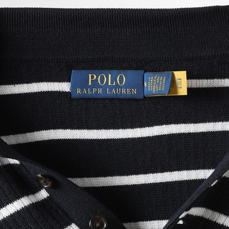 Polo Ralph Lauren - Polo Manches Courtes A Rayures Original Player Bleu Marine Blanc