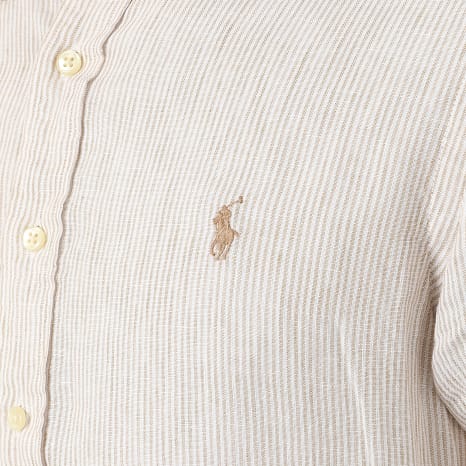 Polo Ralph Lauren - Chemise Manches Longues A Rayures En Lin Custom Fit Original Player Beige Blanc