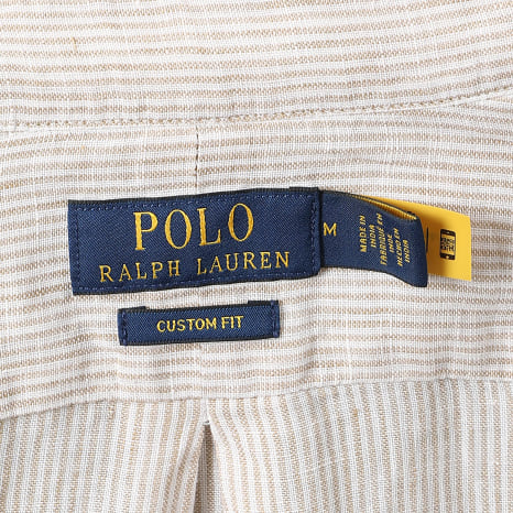 Polo Ralph Lauren - Chemise Manches Longues A Rayures En Lin Custom Fit Original Player Beige Blanc