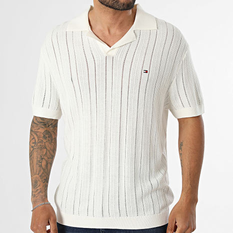 Tommy Hilfiger - Polo Manches Courtes En Mailles Pointelle Structure Resort 3247 Beige Clair