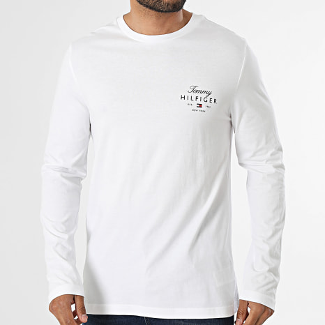 Tommy Hilfiger - Tee Shirt Manches Longues Regular Fit Script Stack 3225 Blanc
