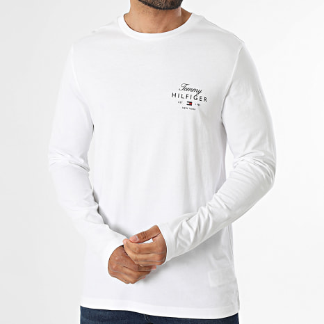 Tommy Hilfiger - Tee Shirt Manches Longues Regular Fit Script Stack 3225 Blanc