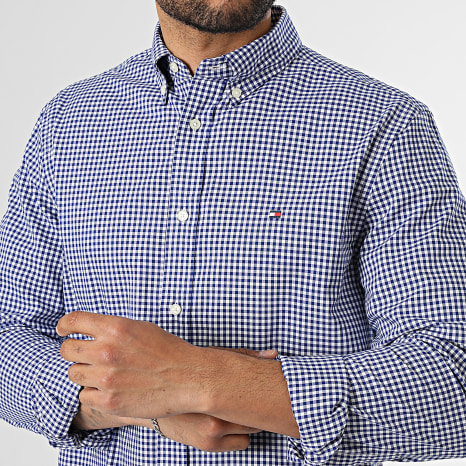 Tommy Hilfiger - Chemise Manches Longues A Carreaux Flex Poplin Gingham 3319 Blanc Bleu Roi