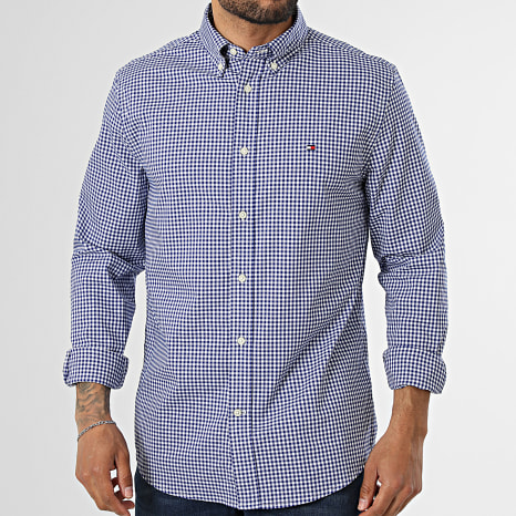 Tommy Hilfiger - Chemise Manches Longues A Carreaux Flex Poplin Gingham 3319 Blanc Bleu Roi